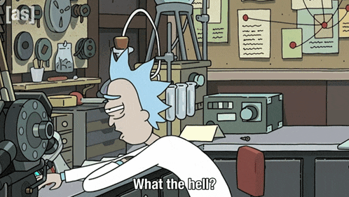 a cartoon of rick from rick and morty asking what the hell