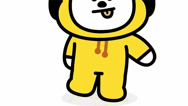 a cartoon drawing of a yellow dog with black ears