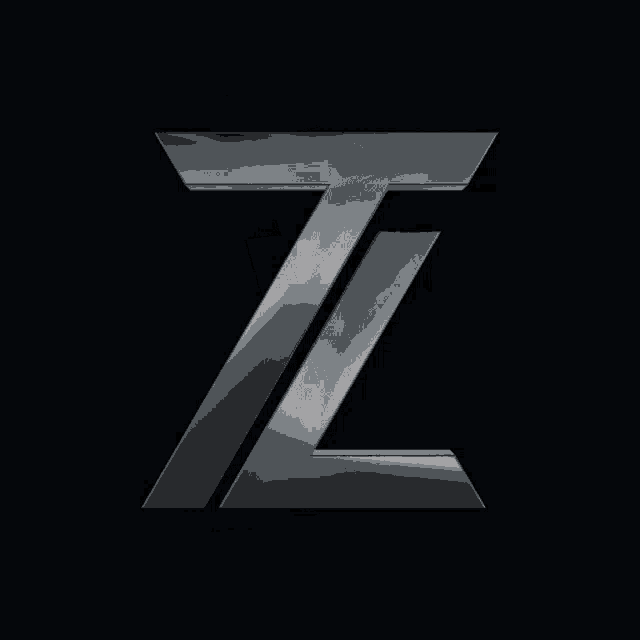 a silver letter z is against a black backdrop
