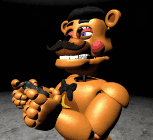 a cartoon bear with a mustache is holding a remote control