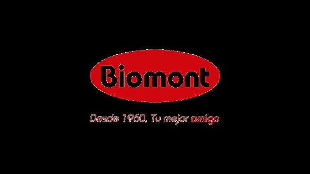 a black background with a red oval that says biomont in black letters