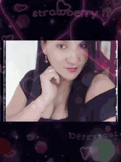 a picture of a woman with the word strawberry in the corner