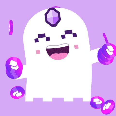 a cartoon ghost with a purple tongue sticking out
