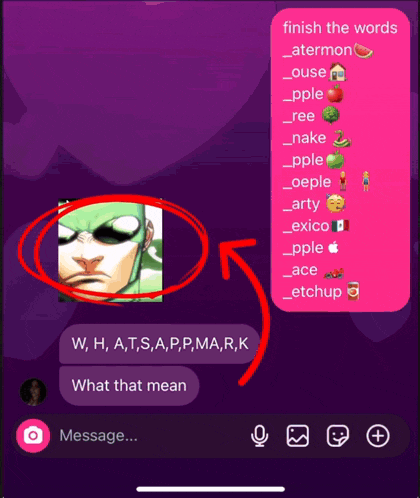 a screenshot of a text message with the words finish the words atermon