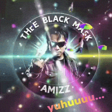 a man in sunglasses is in a circle that says thee black mask amizz yuhuuuu