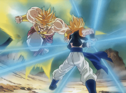 a cartoon of a man fighting another man with a blue light behind them