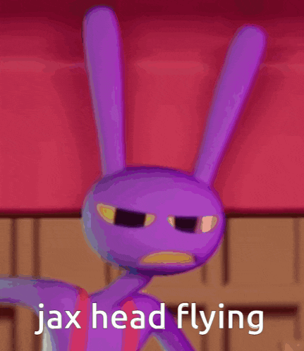 a purple rabbit with the words jax head flying written below it