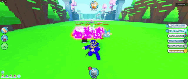 a screenshot of a video game with a character standing in the grass