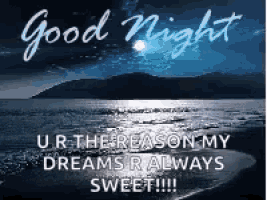 a good night message with a picture of the ocean and mountains .