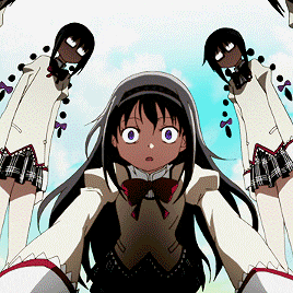a group of anime girls are standing next to each other and one of them has purple eyes