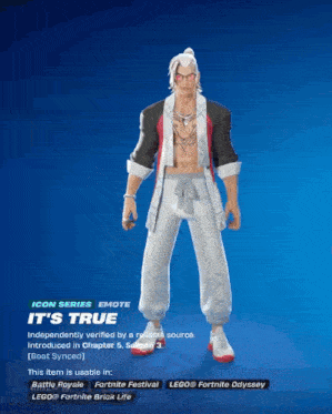 a video game character named it 's true is shown on a blue background