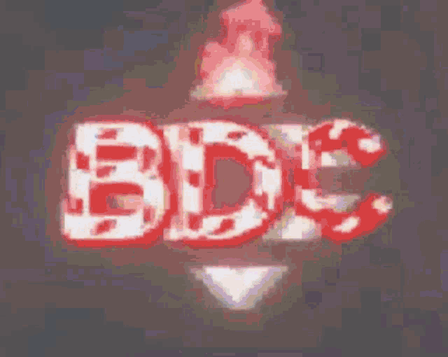 a close up of a red and white sign that says bdc
