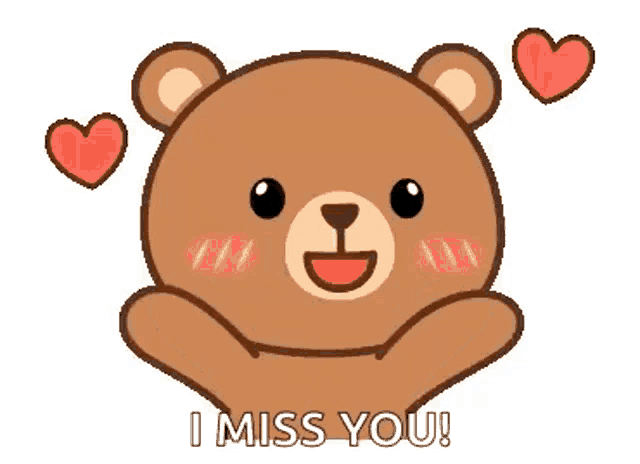 a teddy bear with two hearts around it and the words `` i miss you ''