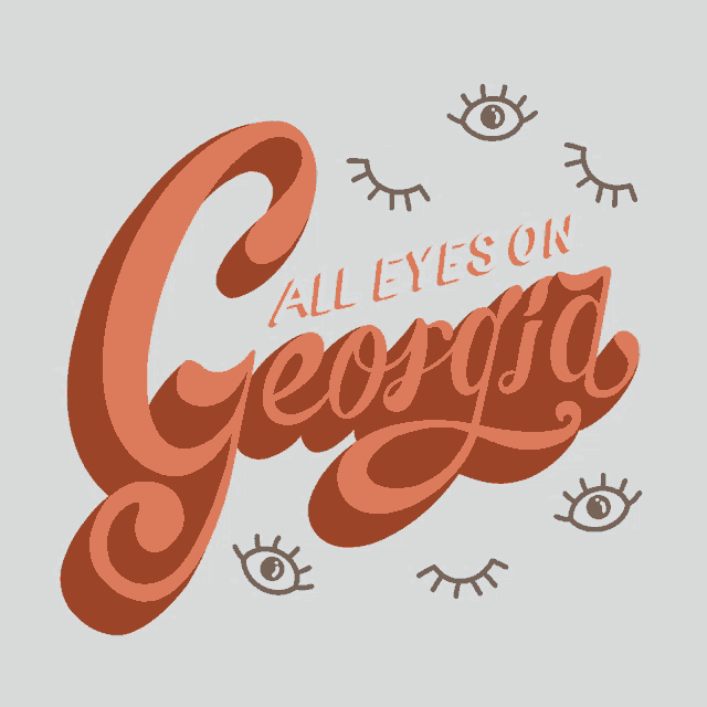 a logo that says all eyes on georgia with many eyes around it