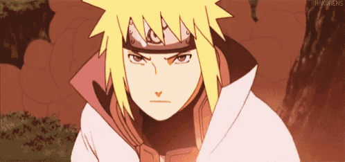 a close up of a naruto character with yellow hair