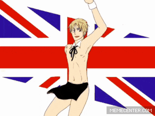 a man dancing in front of a british flag
