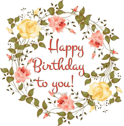 a floral wreath with the words " happy birthday to you "