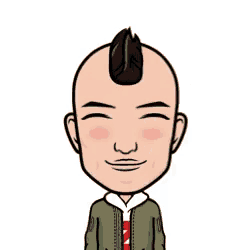 a cartoon of a bald man with a mohawk sticking his tongue out
