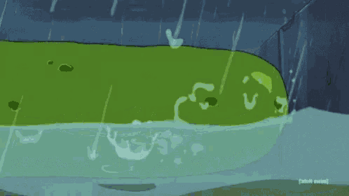 a cartoon of a pickle crying in the water with adult swim written on the bottom