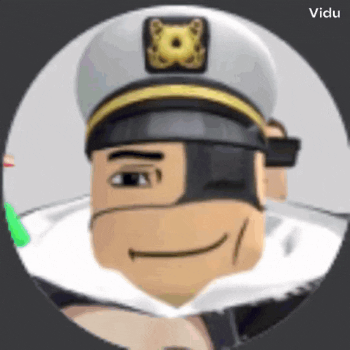 a cartoon character wearing a captain 's hat and smiling .