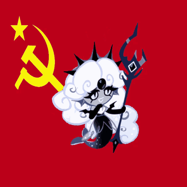 a cartoon character with a hammer and sickle and a star