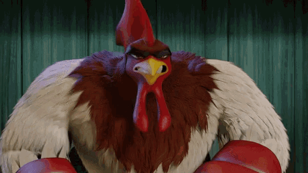 a cartoon rooster with boxing gloves on its arms