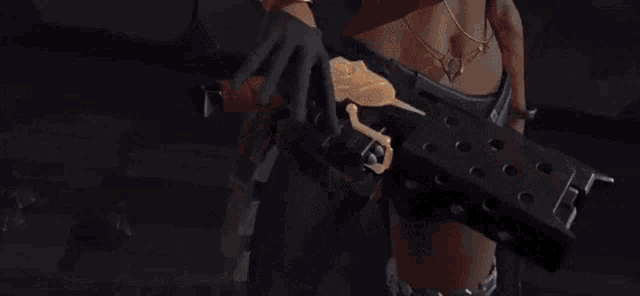 a person is holding a gun in a video game and it looks like a transformer .