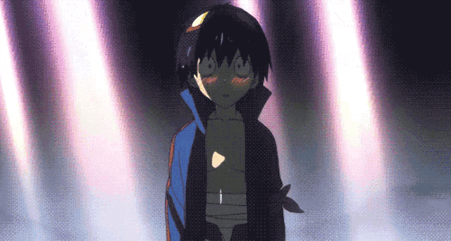 a person with a bandage on their chest is standing in front of a light