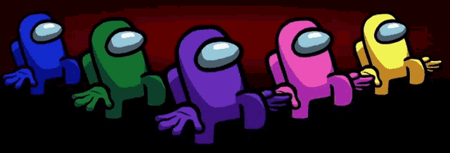 a group of among us characters in different colors are standing in a row