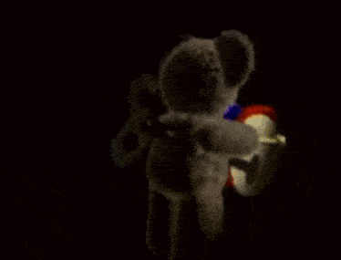 a painting of a teddy bear holding a light bulb in its mouth