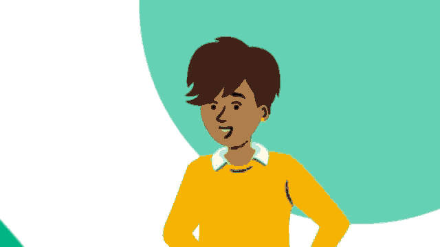 a cartoon of a woman in a yellow shirt waving her hand