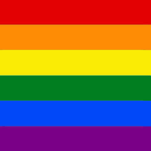 a rainbow flag with a picture of a man and a woman behind it