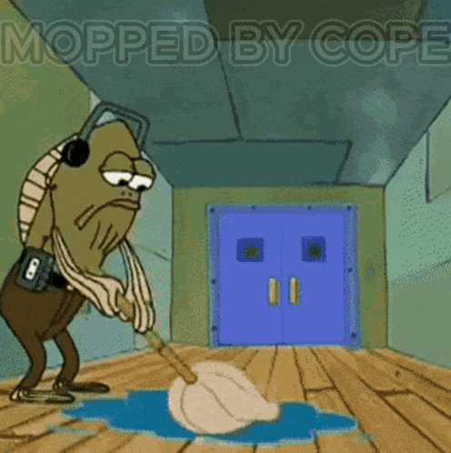 a cartoon character is mopping the floor with the words mopped by cope below him