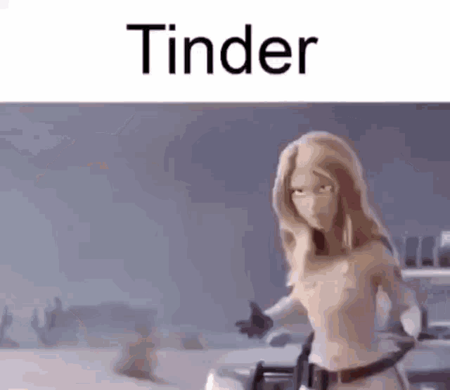 a naked woman is standing in front of a car and the word tinder is on the bottom of the image .