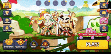 a screenshot of a cookie run game with a play button in the middle
