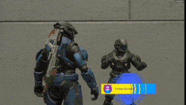 a screenshot of a video game shows two soldiers pointing at the camera