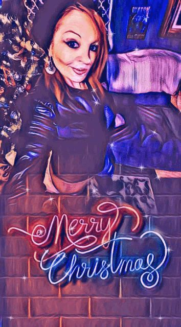 a painting of a woman with the words merry christmas written on it