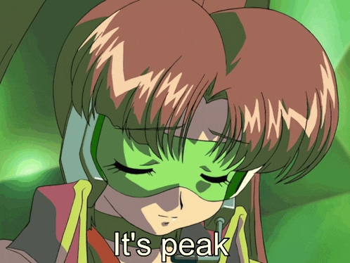 a girl with a green mask on her face and the words it 's peak below her