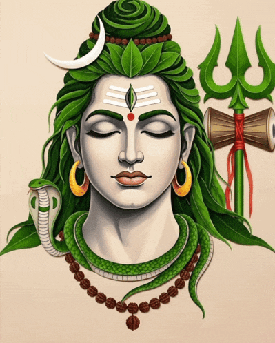 a painting of a deity with a snake around his neck