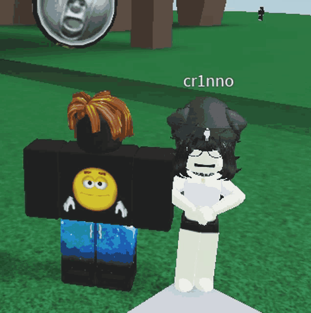 a girl and a boy are standing next to each other with the name cr1nno on the bottom