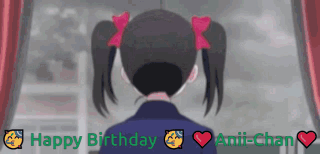 a cartoon of a girl with pigtails and the words happy birthday