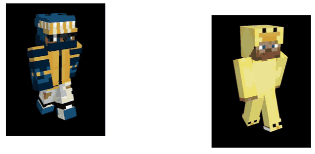 two images of a minecraft character wearing a yellow duck outfit