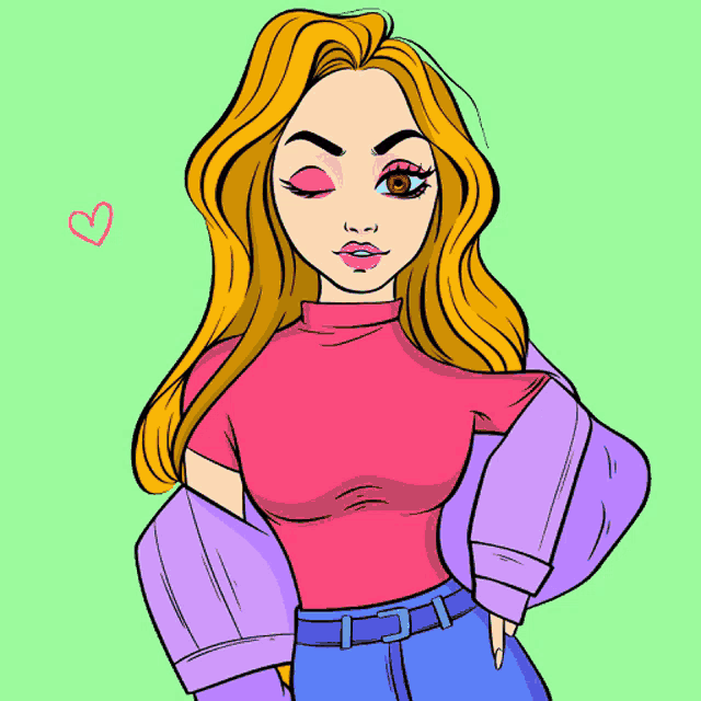 a cartoon drawing of a girl with her eyes closed and a heart behind her