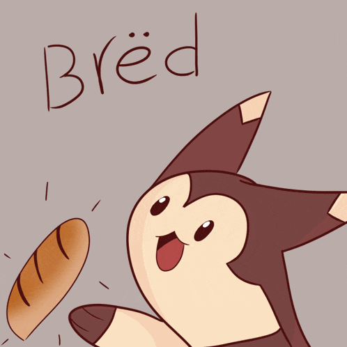 a cartoon drawing of a cat holding a loaf of bread with the word bred written above it