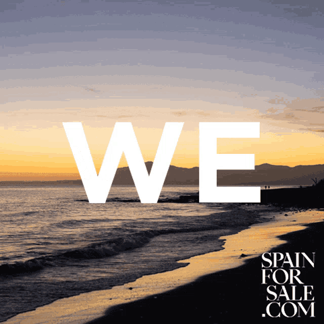 an advertisement for spain for sale.com with a beach in the background