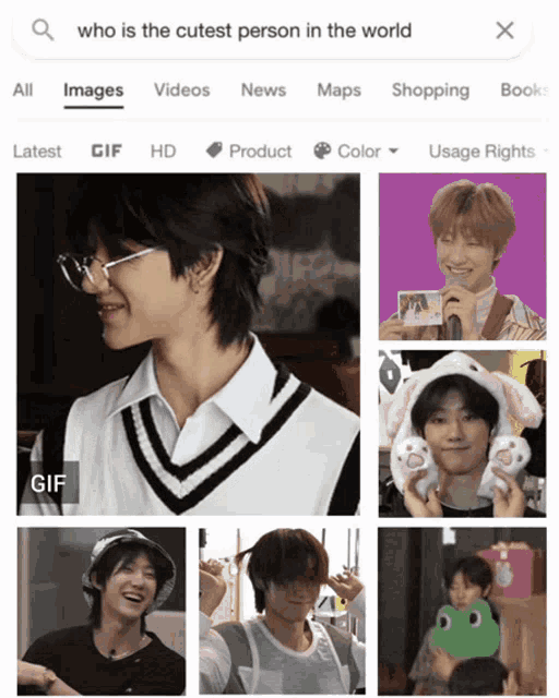 a screenshot of a google search for who is the cutest person