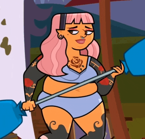 a cartoon of a woman with a tattoo on her chest