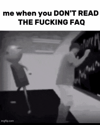 a black and white photo of a man writing on a blackboard with the caption `` me when you don t read the fucking faq ''