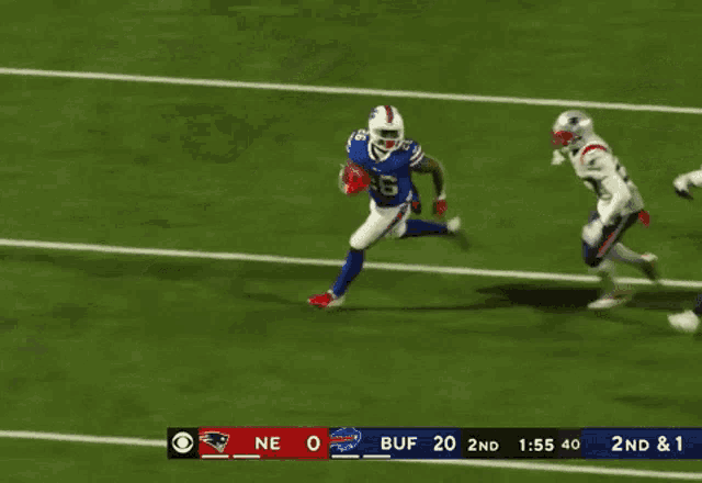 a football player in a buffalo uniform is running on the field