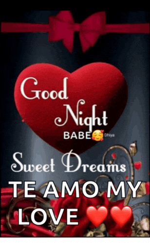 a red heart with the words good night babe sweet dreams te amo my love on it